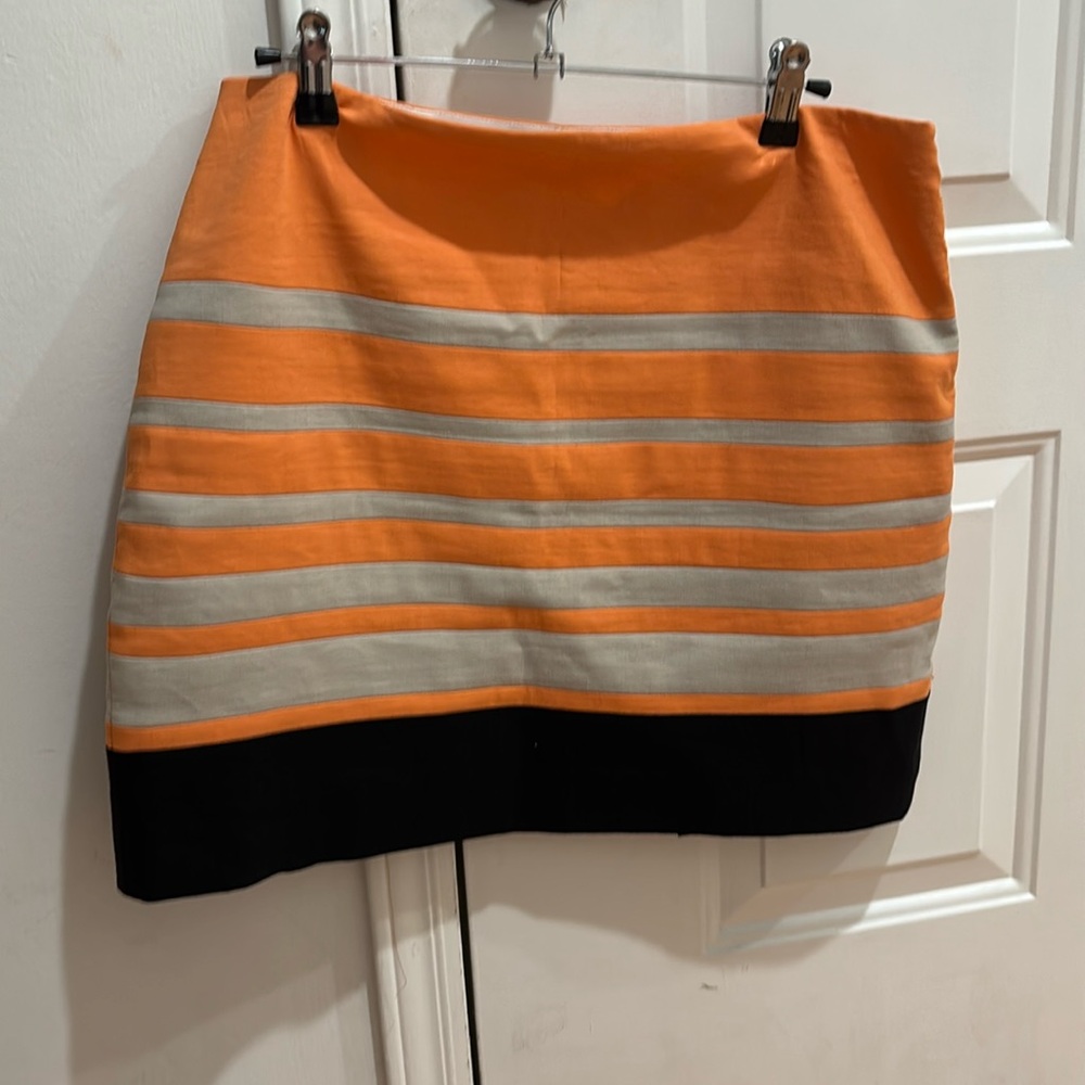 Elie Tahari Womens Linen Striped Print Side Zipped Short Skirt Orange Size 6